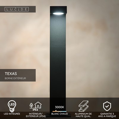 Lucide TEXAS - Borne extérieur - LED - 1x8W 3000K - IP54 - Anthracite